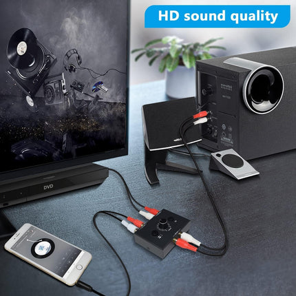 UNSTINCER RCA Cinch audio lüliti 2(1)-sisend-1(2)-väljund, analoog stereo lüliti helitugevuse regulaatoriga, kahesuunaline Aux heli valiku lüliti jaotur fono kõrvaklappide võimendi arvuti kõlari jaoks
