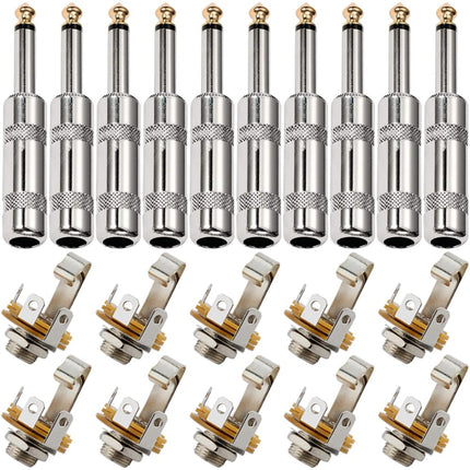 Xiatiaosann 6.35 mm Microphone TS Jack, Panel Mount Jacks with 6.35 mm High Performance TS Mono Solder Jack Connection (20 Pack)