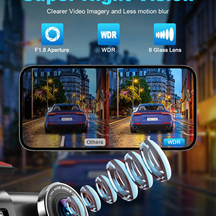 4K WiFi Dashcam Car Front, App Control Car Dashcam with 64G SD Card and Detachable Mount, 1.47" IPS Screen, 170° Super Wide Angle, Night Vision, WDR, G-Sensor, Loop Recording, 24H Parking Monitoring