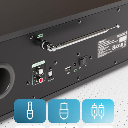 Internetiraadio CD-mängija ja Bluetoothiga | 120 W 2.1 stereo DAB-raadio sisseehitatud subwooferiga | WiFi-ühendusega internetiraadio Spotify Connecti, taskuhäälingusaadete ja FM-iga | Värviline ekraan | Majority Quadriga internetiraadio