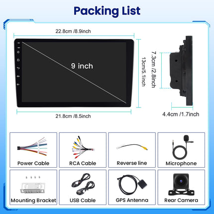 Hikity [4+64GB] Android 13 autoraadio CarPlay Android Auto juhtmevaba ekraan 9" autoraadio, Bluetooth, peegliühendus, tahavaatekaamera Nav GPS EQ DSP WiFi FM RDS SWC USB