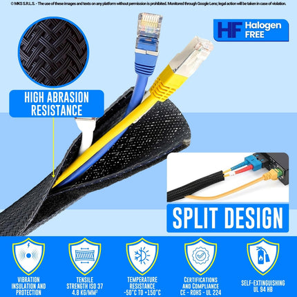 MarketConnect® Punutud kaabliümbris takjakinnitusega Ø 32 mm, pikkus 8 m • Ideaalne kaablite korrastamiseks ja kaitsmiseks • Sobib ideaalselt lauale ja telerile • MUST