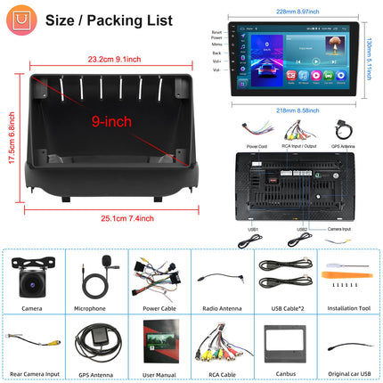 Hodozzy 2G+64G Android autoraadio Ford Ecosportile 2013-2017 juhtmevaba Carplay Android Auto, 9-tolline puutetundlik ekraan GPS-navigatsiooniga WiFi Bluetooth Mirrorlink HiFi FM RDS Canbus tahavaatekaamera