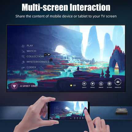 Android TV Box 13.0, Android Box 4 GB RAM 32 GB ROM RK3528 neljatuumaline 64-bitine Cortex-A53 protsessor Toetab 2.4/5.0 GHz kahesageduslikku Wi-Fi 10/100M Etherneti USB 2.0 HD 8K