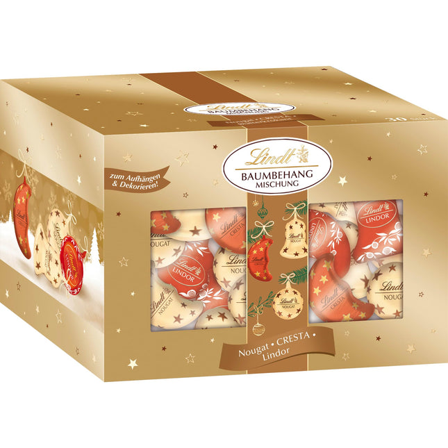Lindt šokolaadipuu kaunistuste assortii | 1 x 484 g nooletupp | 3 maitsvat eripära: Cresta, Nougat ja Flaky Brittle | Šokolaadikink jõuludeks | Jõulušokolaad