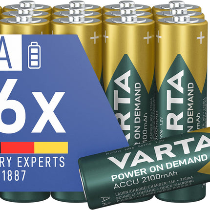 VARTA AA patareid, laetavad, 16 tk, laetav aku, nõudmisel käivituv, 2100 mAh Ni-MH, eellaetud, kasutusvalmis [Ainult Amazonis]