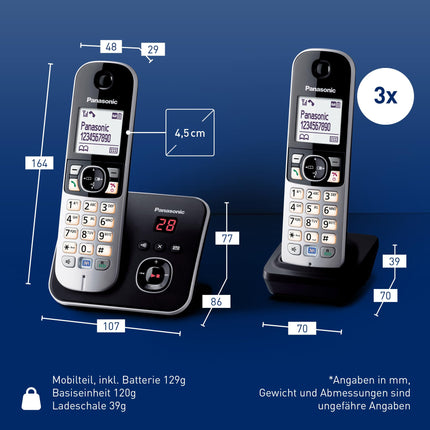 Panasonic KX-TG6824GB DECT juhtmeta telefon automaatvastajaga (4 telefonitoruga telefon, madala kiirgusega, ökorežiim, GAP-telefon, lauatelefon) must