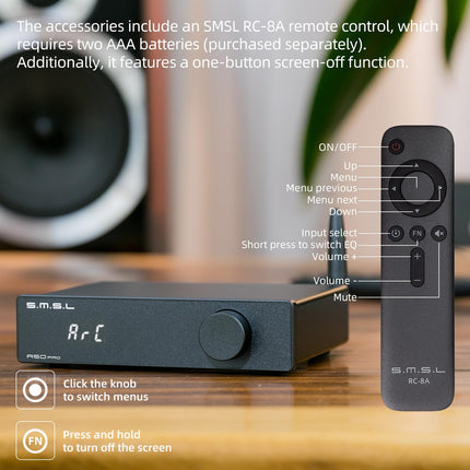SMSL A50 PRO HiFi Power Amplifier, 2.1-Channel High/Low Pass Filter, Infineon's MA12070P Chip, Bluetooth 5.0/USB/HDMI/AUX Input, Passive Subwoofer with Adjustable Volume (A50 PRO)