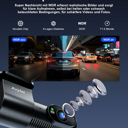 Avylet 4K+1080P auto videoregistraator esi- ja tagaosaga, Wi-Fi/rakendusega topeltkaamera parkimismonitoriga, toetab välist GPS-moodulit, öönägemist, WDR-i, 170°+150° lainurka, G-andurit, max 256GB