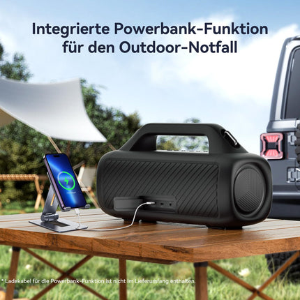 EarFun UBOOM X Bluetooth kõlar, 80W bass, JumboBass tehnoloogia, Oluv EQ, 30-tunnine aku, IP67 veekindel ja tolmukindel, RGB tuled, Musicbox Bluetooth, akupank, BT 5.3, kaasaskantav kõlar peoks