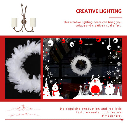 Uonlytech White Feather Garland. White Feather Wreath Christmas Wreath for Front Door Feather Wreath with LED Lights for Indoor Outdoor Halloween Party Decorations Christmas Wreath with Lights