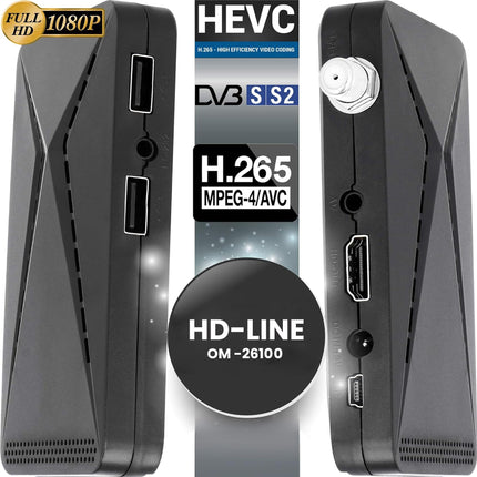 Hd-line OM-26100 Mini Sat Receiver -DVB S/S2 Satellite Receiver Full HD 1080P HDMI 2 x USB 2.0 HDTV [Digital Satellite Receiver] (Astra Hotbird Türksat) - Black