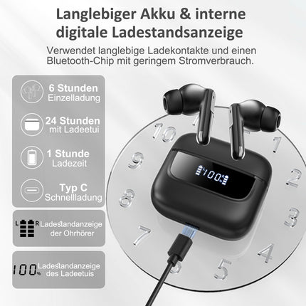 Juhtmevabad Bluetooth 5.4 kõrvaklapid, kõrvasisesed kõrvaklapid 6 ENC mürasummutava mikrofoniga, digitaalne LED-ekraan, 2025. aasta uued kõrvaklapid HIFI stereo, veekindlad, 30 tundi mänguaega, USB-C, kõrvaklapid tööks