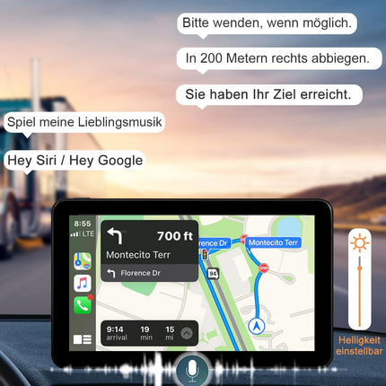 Aonerex kaasaskantav CarPlay ekraan, juhtmevaba Android Auto HD tahavaatekaameraga, 7-tolline IPS-ekraan, Bluetooth käed-vabad kõned, Siri, häälassistent, GPS-navigatsioon, MirrorLink, FM