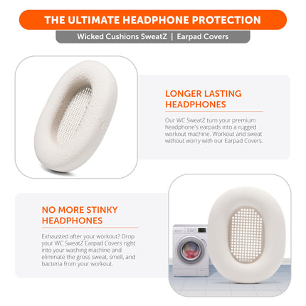 WC SweatZ XM5 &amp; XM6 – Patented Sweat Protection Ear Cushions for Sony WH1000XM5 &amp; WH1000XM6 by Wicked Cushions | Complete 360-Degree Ear Cushion Protection | Silver