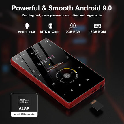 80GB MP3 Player with Bluetooth and WiFi, SWOFY 4.0 Inch Touchscreen MP3 MP4 Player, Portable Stereo, Digital Music Player with FM Radio, Recorder, E-Book, Browser (Black) (Red)