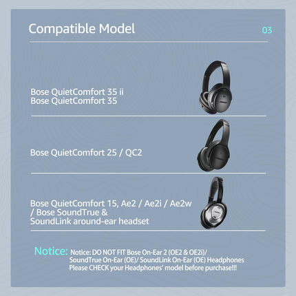 Comfort Ear Pads for Bose QuietComfort 25/QC25 Headphones, Compatible with QC35, QC35ii, QC45, QC15 and More, Exclusive Replacement Styles, s2