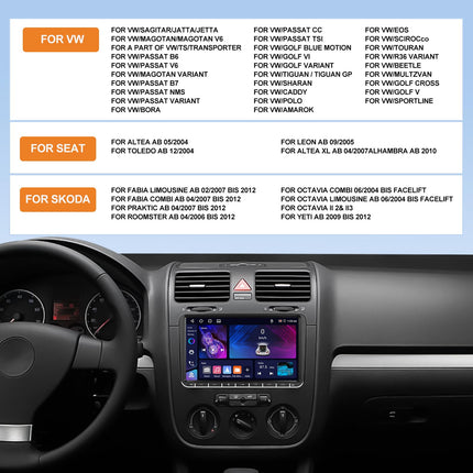 CAMECHO 4+64G Android 13 Navigation Car Radio for VW Passat Golf Jetta EOS Polo Touran Seat Sharan, 9 inch Wireless Carplay Bluetooth HD Radio with Rear View Camera Android Auto WiFi GPS FM/RDS DSP +Canbus