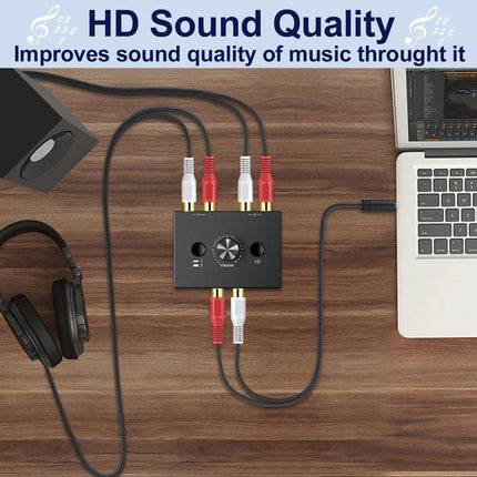 UNSTINCER RCA Cinch audio lüliti 2(1)-sisend-1(2)-väljund, analoog stereo lüliti helitugevuse regulaatoriga, kahesuunaline Aux heli valiku lüliti jaotur fono kõrvaklappide võimendi arvuti kõlari jaoks