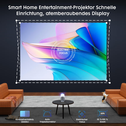 Projektor【360° pööratav/automaatne trapetsikorrektuur/e-fookus】 WiFi Bluetooth-projektor Full HD 1080P toega, 500ANSI kaasaskantav miniprojektor kodukino/õue mobiiltelefoni jaoks, tolmukindel LED-projektor, 50% suum