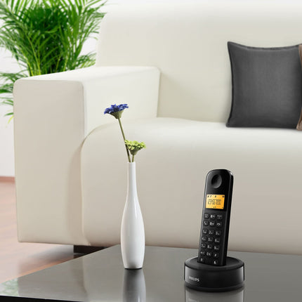 Philipsi juhtmeta telefon D1602B/01 Duo - DECT-telefon 2 komplektis - kodutelefon 1,6-tollise ekraaniga - telefoniraamat ja helistaja ID - leviala 300 m - helitugevuse regulaator - plastik - must