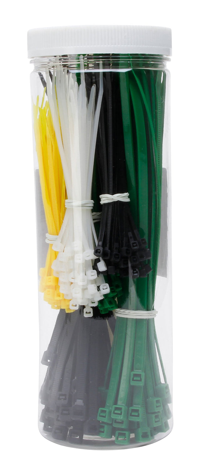 Kopp cable tie set in a box, 300 pieces, 150 pcs. 200 x 4.8 mm and 150 pcs. 100 x 2.5 mm, white, black and green, 324601099