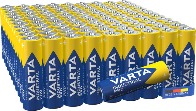VARTA AA Batteries, 100 Count, Industrial Pro, Alkaline Battery, 1.5V, Bulk Pack in Environmentally Friendly Packaging, Made in Germany [Exclusively at Amazon]