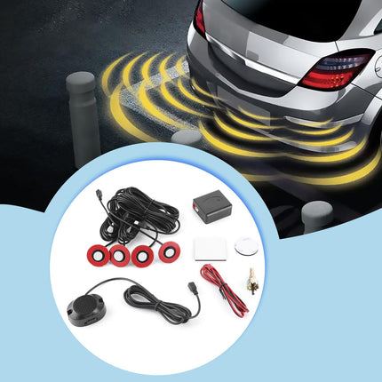 Car Premium Combi Parking Sensors 12V 16.5mm Parking Sensors Front Rear with Plug-in System Built-in Backup Radar Sensor Reversing Alarm Kit with Audio Buzzer Additional Kit (White)