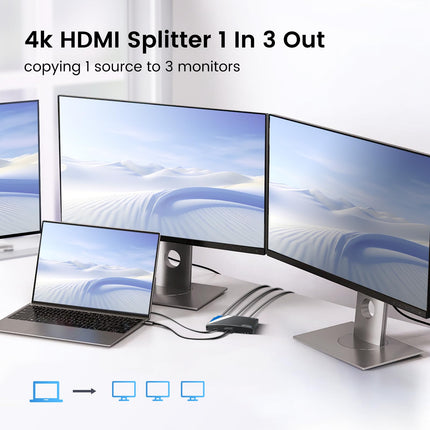 4K HDMI Splitter 1 in 3 Out with 2.6 Ft HDMI Cable, NEWCARE HDMI Distributor [Mirror Only] Supports 4K@30HZ, 1080P, 3D, HDR, HDCP, Doby, HDMI Splitter for Xbox PS5 Fire Stick Roku Blu-Ray Player DVD