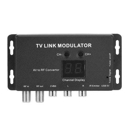 Dpofirs UHF modulaator, TM70 UHF TV LINK modulaator AV-RF muundur IR-pikendaja kanalite kuvamisega, modulaator modulaator AV-RF muundur IR-pikendaja, toetab PAL/NTSC-d USB laadimiskaabliga