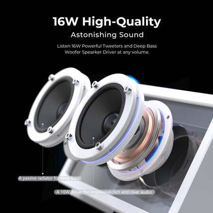 JAYINE Portable Bluetooth Speaker, 16W Minimalist Speakers, Bluetooth Wireless Loud Speakers, HD Powerful Sound and Wide Compatibility, V5.3 for Indoor and Outdoor, White