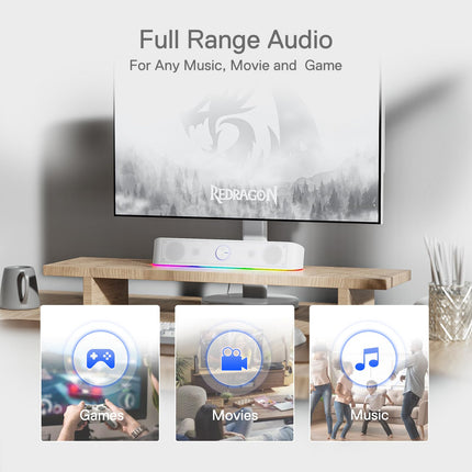 Redragon GS560 Adiemus RGB Desktop Soundbar, 2.0-Channel Computer Speaker with Dynamic Light Bar, Audio Light Sync/Display, Touch Control Backlight with Volume Control, USB Cable