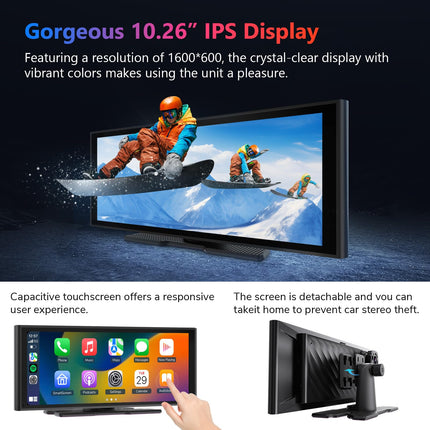 Eonon 10,26-tolline IPS-i reguleeritav traadita Carplay Android Auto autoraadio reguleeritava ekraaniga 4K esikaamera 1080P tagakaamera silmussalvestus AUX-väljund Bluetooth 64G SD-kaart P4