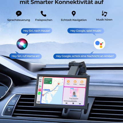 Krunia 7" Wireless Portable 60FPS Car Play Display for Apple CarPlay &amp; Android Auto, Portrait and Landscape Mode, Mirror Link, Bluetooth, Voice Control, GPS Navigation, Optional Rear View Camera Possible