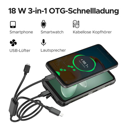 DOOGEE Fire 6 Power Outdoor Handy Ohne Vertrag 20GB + 256GB/2TB Outdoor Smartphone, 15500mAh, 6,56 Zoll HD+ Outdoor Handy Android 14, 50MP Kameran, Taschenlampe, Dual 4G SIM/NFC/Face ID/Fingerabdruck