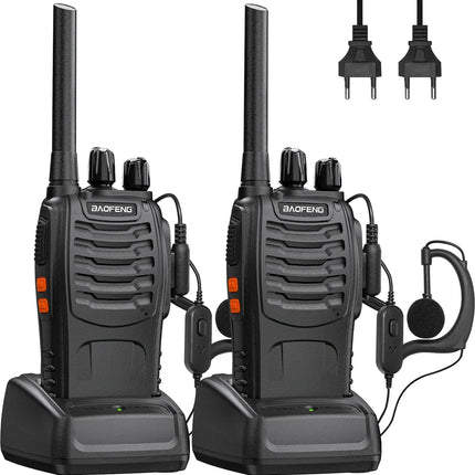Baofeng Walkie Talkie PMR446 kahesuunaline raadiosaatja, professionaalne 16 kanaliga intercom, 2-osaline laetav saatja-vastuvõtja komplekt kõrvaklappide ja LED-valgusega