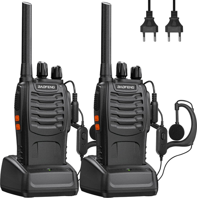 Baofeng Walkie Talkie PMR446 kahesuunaline raadiosaatja, professionaalne 16 kanaliga intercom, 2-osaline laetav saatja-vastuvõtja komplekt kõrvaklappide ja LED-valgusega
