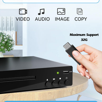 Kodune DVD-mängija HDMI-ühendusega, kõikide piirkondade DVD-mängija telerile, RCA, USB, kaugjuhtimispult, toetab 1080P, NSTC/PAL, CD-vorminguid, katkestusmälu