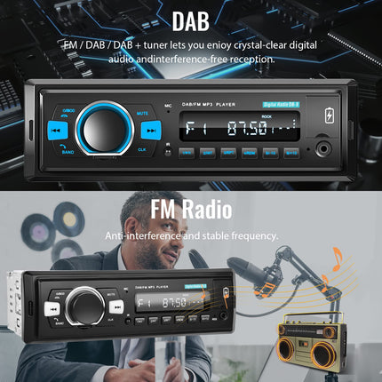 Hodozzy DAB+/DAB autoraadio 1 DIN Bluetooth 5.0, 2xUSB/SD/EQ/Aux-sisend, roolil juhtimine, käed-vabad süsteem, MP3-mängija, 25W*4