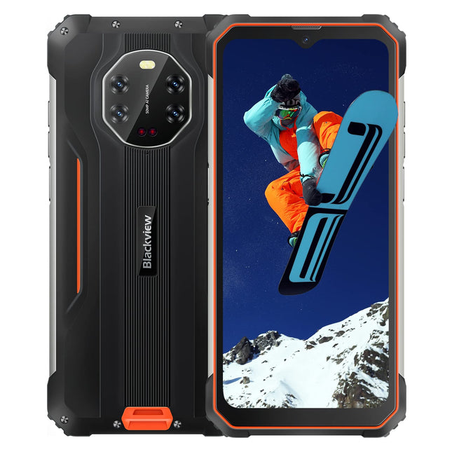 Blackview BV8800 lepinguta õues kasutatav nutitelefon, 6,58-tolline 90Hz FHD+ ekraan, 50MP tehisintellektiga neljakaamera, infrapuna-öise nägemisega, Helio G96 8GB+128GB, 8380mAh aku, IP68 Android 11 veekindel telefon, GPS, NFC, oranž