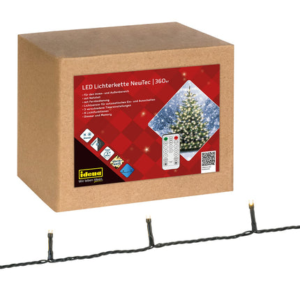 Idena 31339 - LED light chain with 360 LEDs in warm white, with remote control and sensor control, dimmer and memory settings, approx. 43.9 m long, as party decoration, Christmas decoration and for weddings