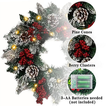 Christmas wreath, 45 cm, door wreath with pine cones, Christmas decoration for door, fireplace and wall