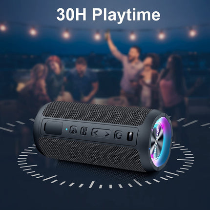 Ortizan Bluetooth Speaker with Light, Music Box Portable Bluetooth Box with IPX7 Waterproof, Dual Bass Drivers, 30h Battery, Hands-Free Function for Phone, Outdoors, Ambidextrous Black