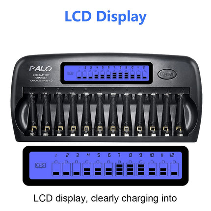 CITYORK 12 pesaga LCD-nutilaadija sisseehitatud IC-kaitsega, AA/AAA NI-MH/NI akudele - vahelduvvooluadapteriga [12V 2A kiirlaadimisfunktsioon], AA akukomplektidega