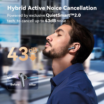 EarFun Air Pro 3 Bluetooth kõrvaklapid, 43dB hübriidsed aktiivse mürasummutusega juhtmevabad kõrvaklapid, HiFi heli Qualcomm aptX adaptiivne, 6 mikrofoni cVc 8.0 kõned, mitmikpunkt, 45H aku, rakenduse juhtimine