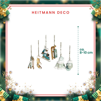 HEITMANN DECO jõulupuu kaunistused - puidust rippkomplekt - 6-osaline - moekas värvi jõulupuu kaunistused - petrooleum - jõulukaunistus, 14,2 x 11,5 x 2 cm, roheline/naturaalne