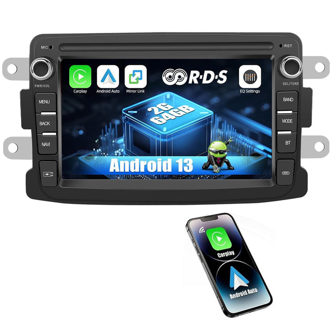 2G+64GB Android 13 CAMECHO autoraadio Renault Daciale koos navigatsiooni, Carplay ja Android Auto juhtmevaba süsteemiga, topelt-DIN-pesaga, 8-tollise ekraaniga, RDS/FM MirrorLink Bluetooth DSP+AHD tahavaatekaameraga