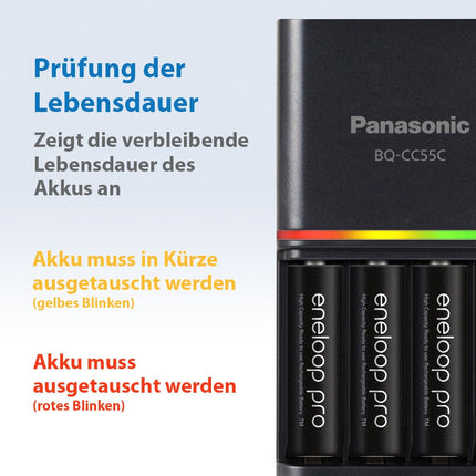 Panasonic eneloop, nutikas kiirlaadija 4 eneloop pro AA-patareiga (2500 mAh, 500 laadimistsüklit), K-KJ55HCD40E