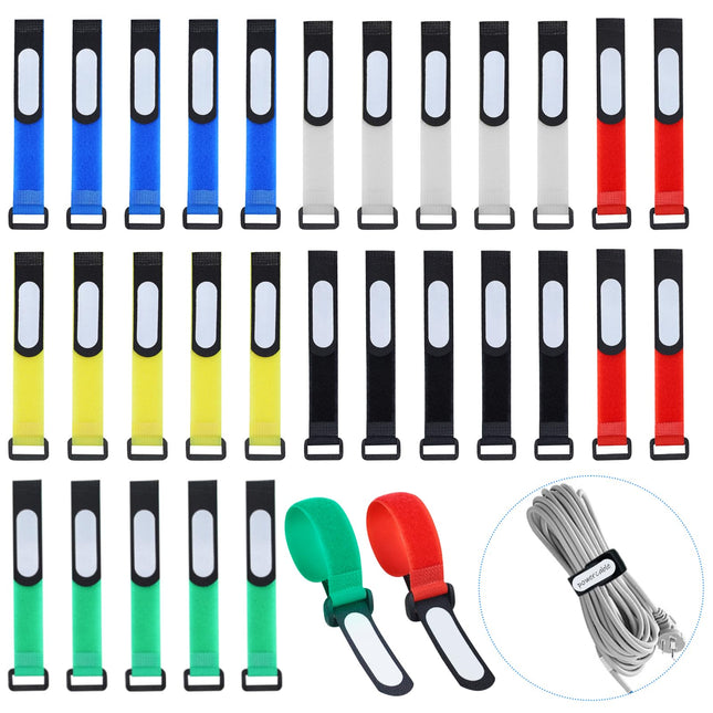 Reusable colored cable ties with writable labels, hook and loop cable ties, adjustable cable ties, with labels for organizing, 20 cm x 2 cm, 6 bright colors, multi-purpose,