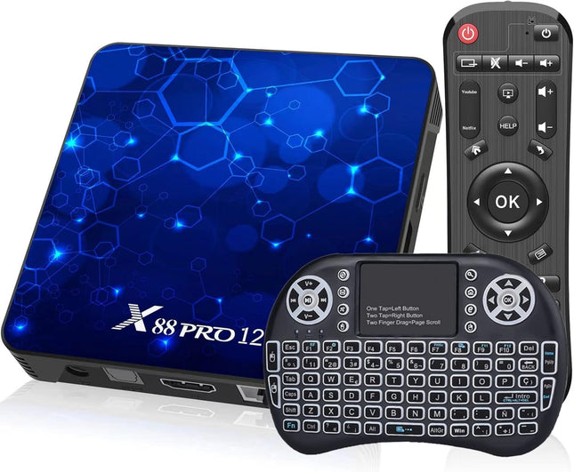 Android 12.0 teleriboks, 4 GB muutmälu, 64 GB ROM RK3318 neljatuumaline 64-bitine Cortex-A53 protsessor, Android Box 2.4G/5G WiFi6 Bluetooth 5.0-ga, meediapleier toetab 3D 4K UHD videoid miniklaviatuuriga